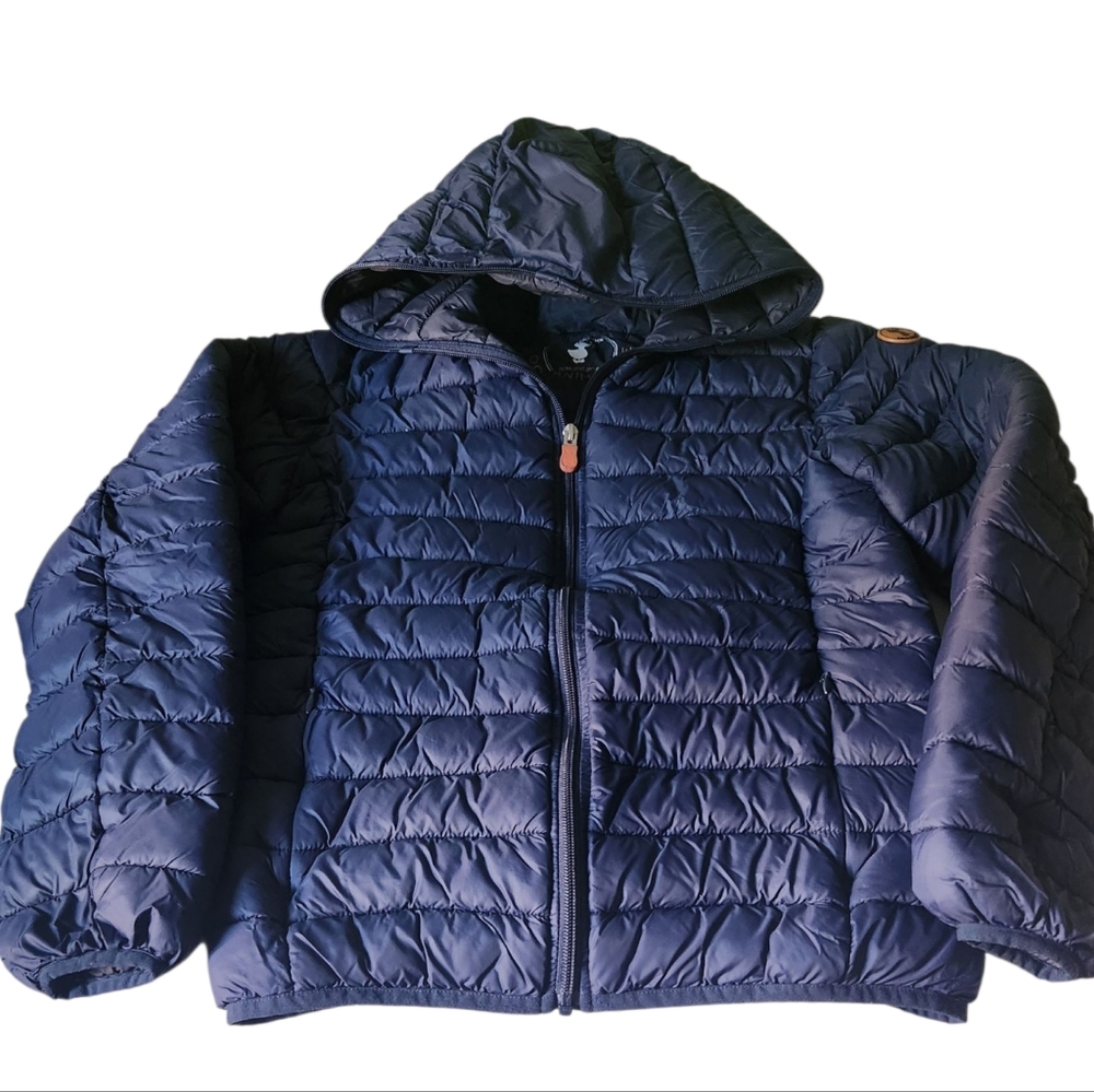 SAVE THE DUCK Kids Dark Blue Hooded Puffer Jacket - Like New